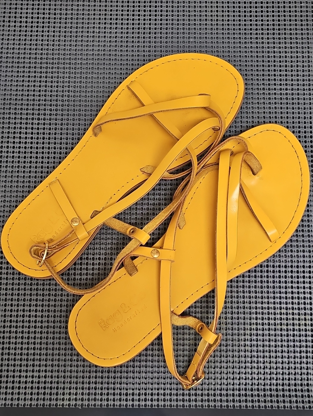 Rag & Co Handcrafted Yellow Leather Strappy Sandals